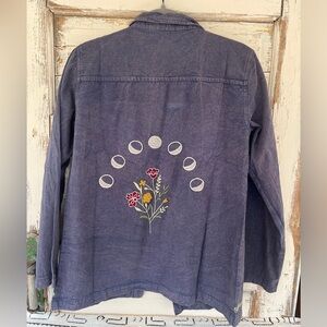 Earthbound Cotton Embroidered MOON PHASE Shirt Jacket Sz Small